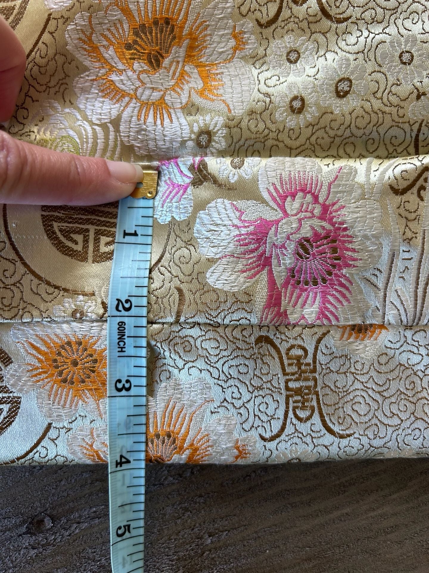 Chinese Brocade Silk Tote Bag Gold Floral Frog Knot 9