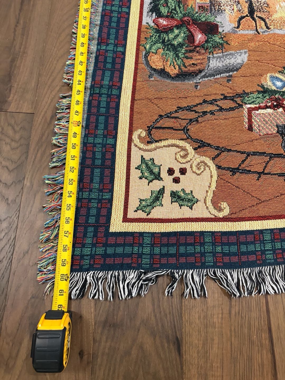 Vintage Christmas Tapestry Throw Blanket Fireplace Tree Train 48x62 2