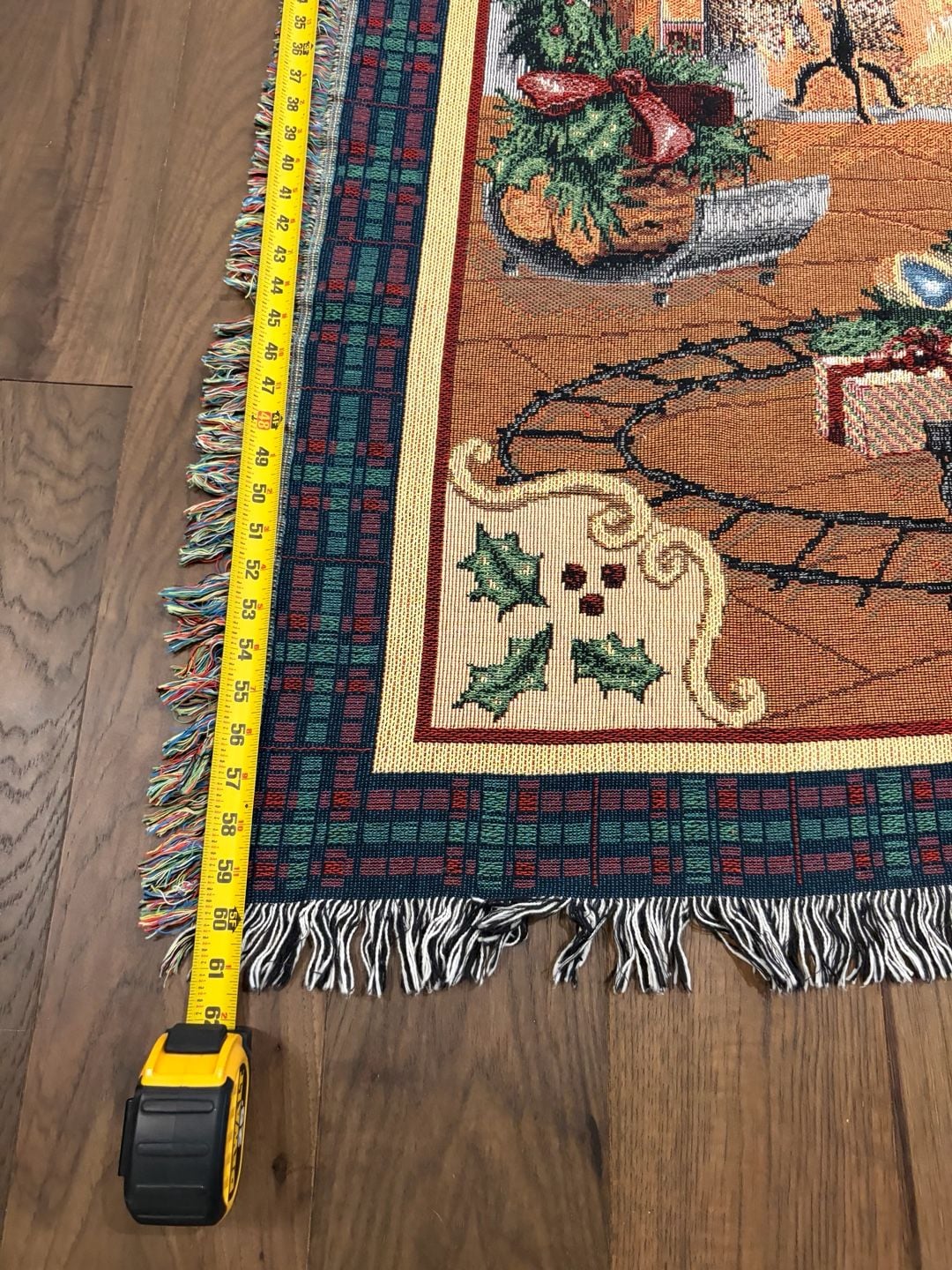 Vintage Christmas Tapestry Throw Blanket Fireplace Tree Train 48x62 3