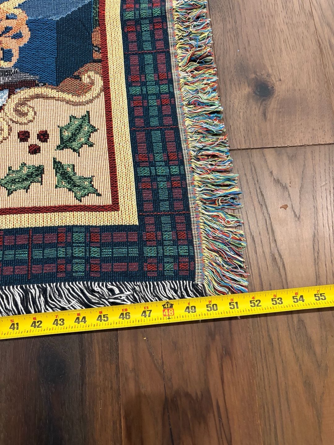 Vintage Christmas Tapestry Throw Blanket Fireplace Tree Train 48x62 7