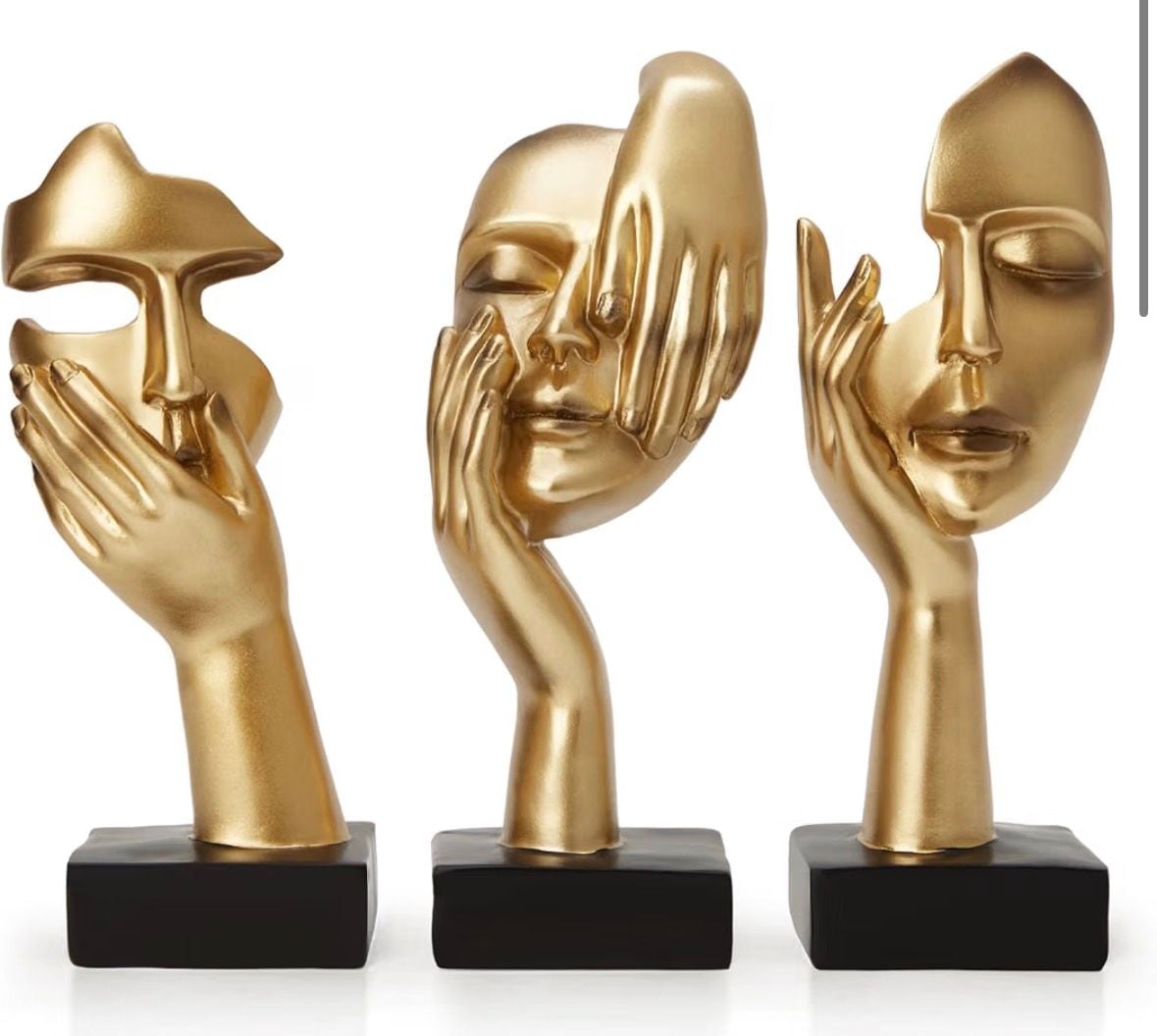 Gold Decor Thinker Statues Set of 3 Abstract Face Resin Sculptures 1