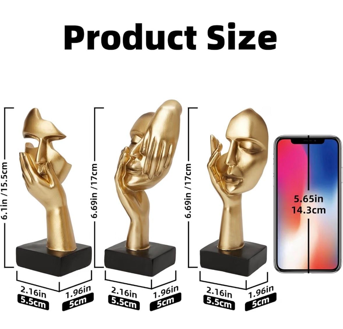 Gold Decor Thinker Statues Set of 3 Abstract Face Resin Sculptures 3