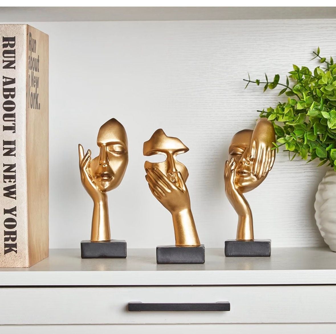 Gold Decor Thinker Statues Set of 3 Abstract Face Resin Sculptures 6