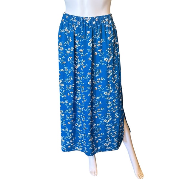 Shein Floral Maxi Skirt Size S Blue Elastic Waist Side Slit