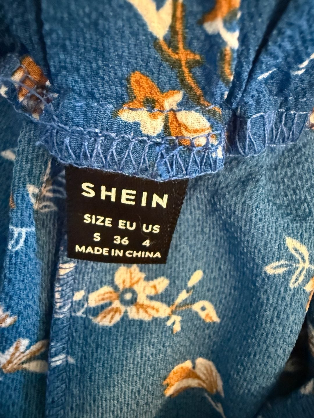 Shein Floral Maxi Skirt Size S Blue Elastic Waist Side Slit 4
