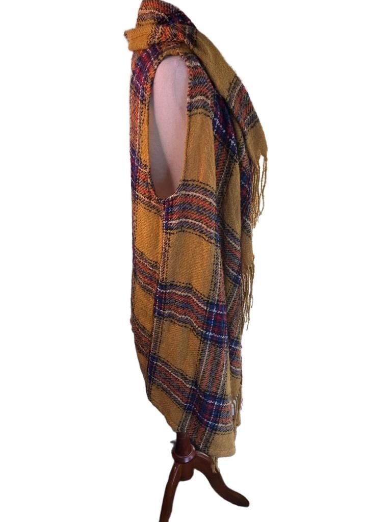 maurices Plaid Ruana Scarf Yellow Fringe 2