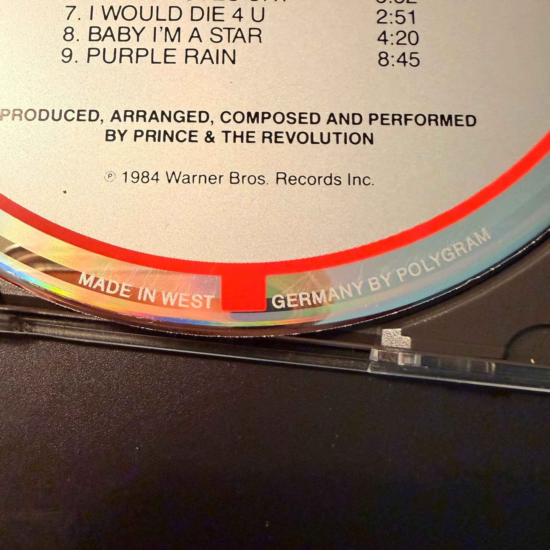 West Germany Pressing Polygram Prince And The Revolution Purple Rain CD 1984 Warner Bros  7