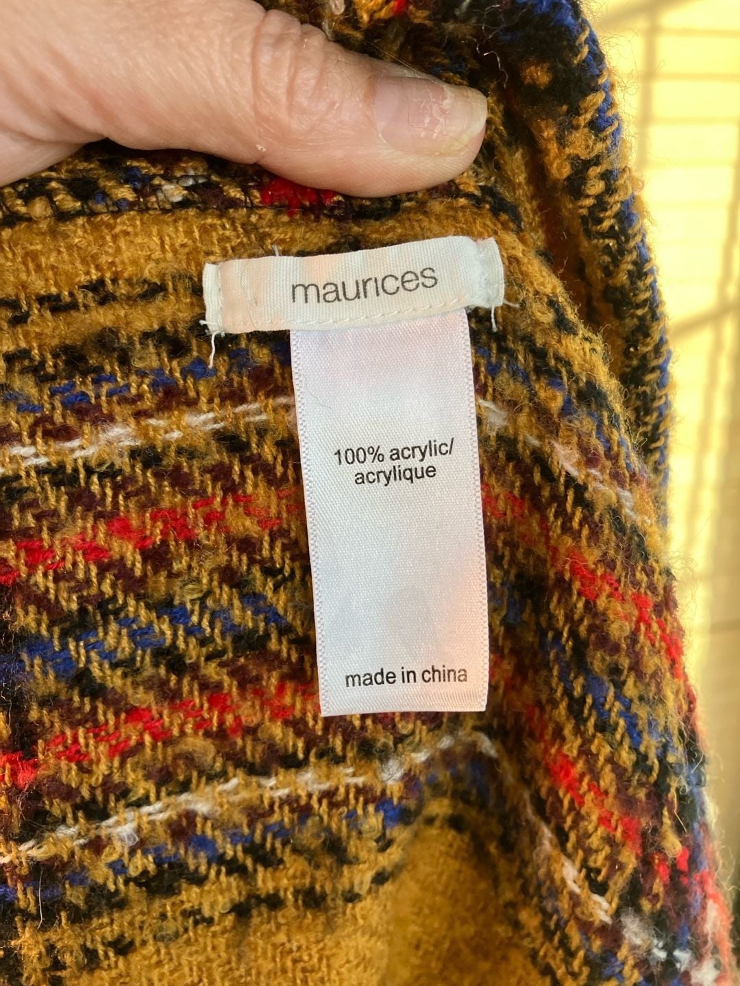 maurices Plaid Ruana Scarf Yellow Fringe 4