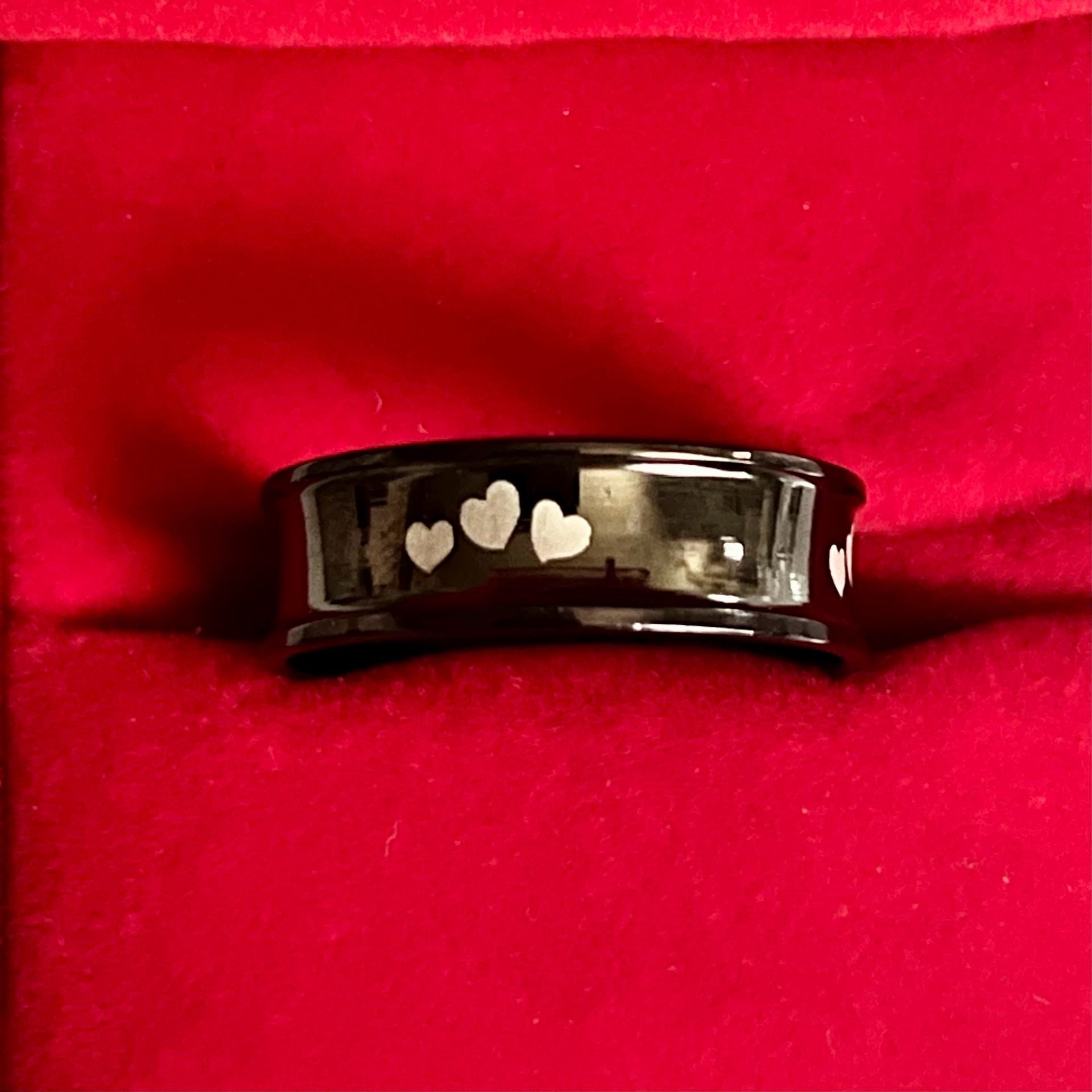 Black Tungsten Laser Etched Hearts 6mm Band Unisex Ring Size 9 2