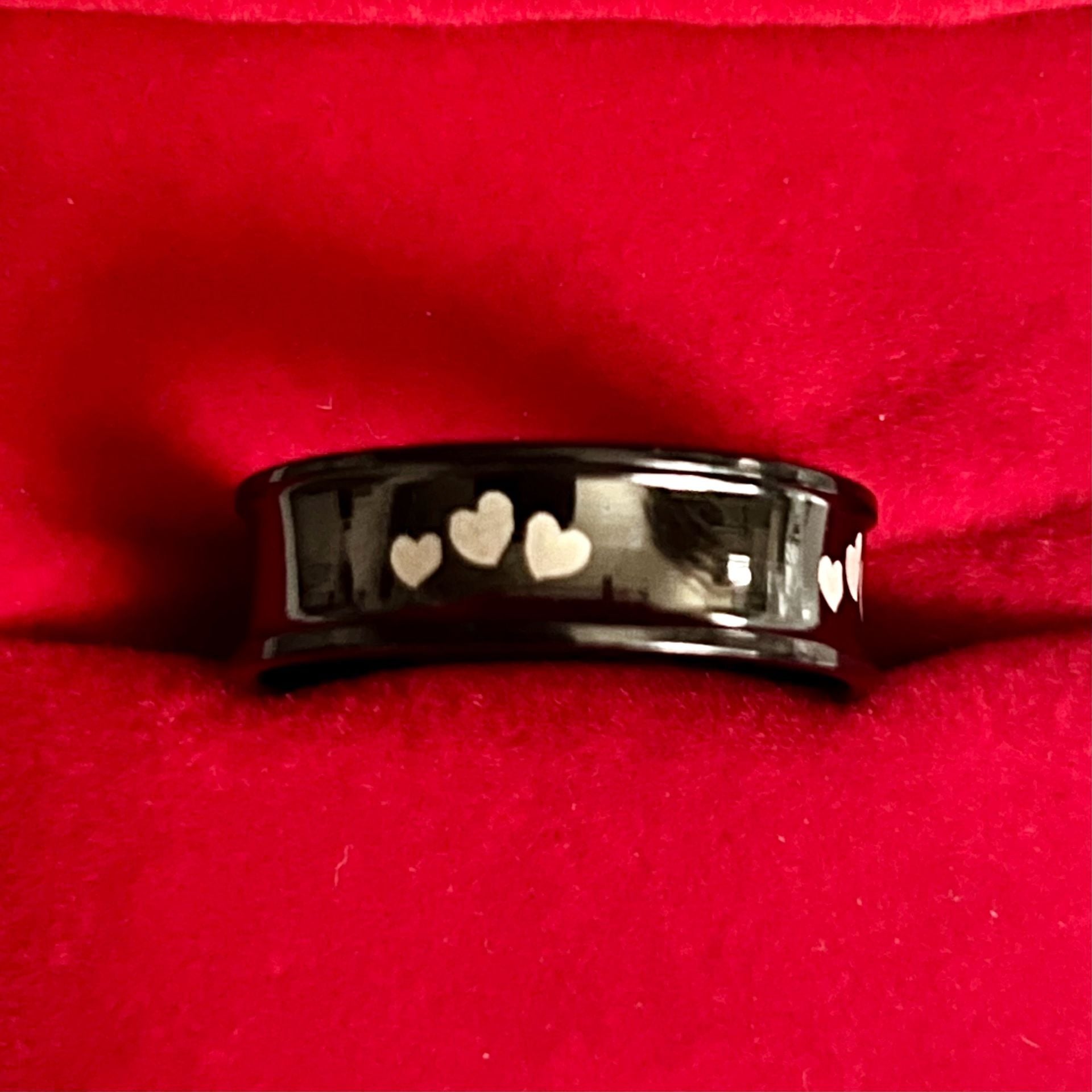 Black Tungsten Laser Etched Hearts 6mm Band Unisex Ring Size 9 3