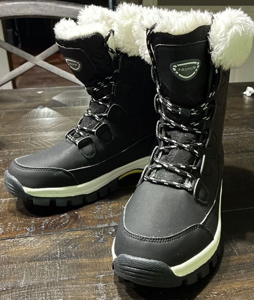 Fashion Winter Snow Boots Black Waterproof Lace-Up Fur-Lined Mid-Calf Booties 2