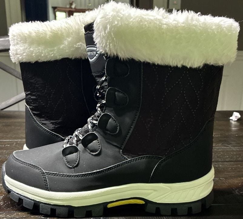 Fashion Winter Snow Boots Black Waterproof Lace-Up Fur-Lined Mid-Calf Booties 3