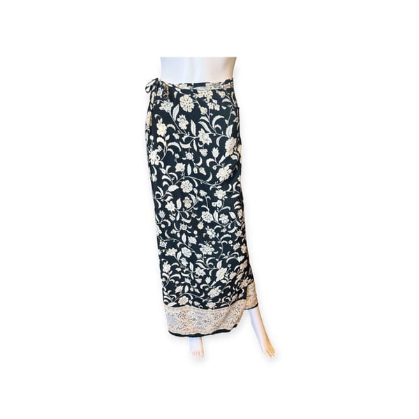 Jonathan Martin Floral Print Wrap Maxi Skirt Size Small Black White