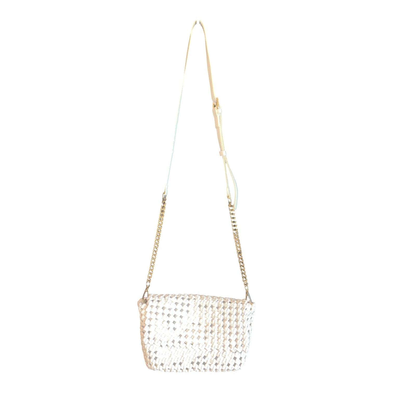 Billini Breanna Crossbody Bag Bone Woven PU Flap Magnetic Closure 2