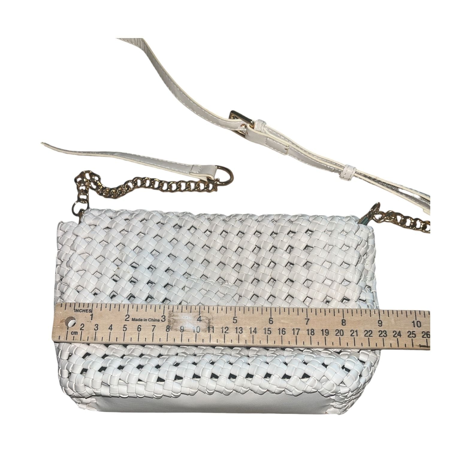 Billini Breanna Crossbody Bag Bone Woven PU Flap Magnetic Closure 8