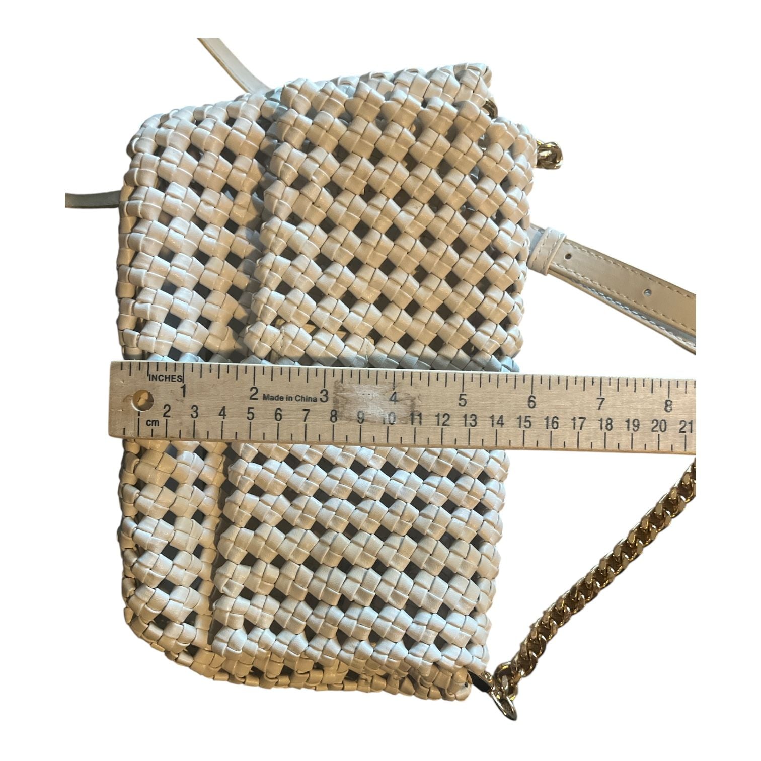 Billini Breanna Crossbody Bag Bone Woven PU Flap Magnetic Closure 9
