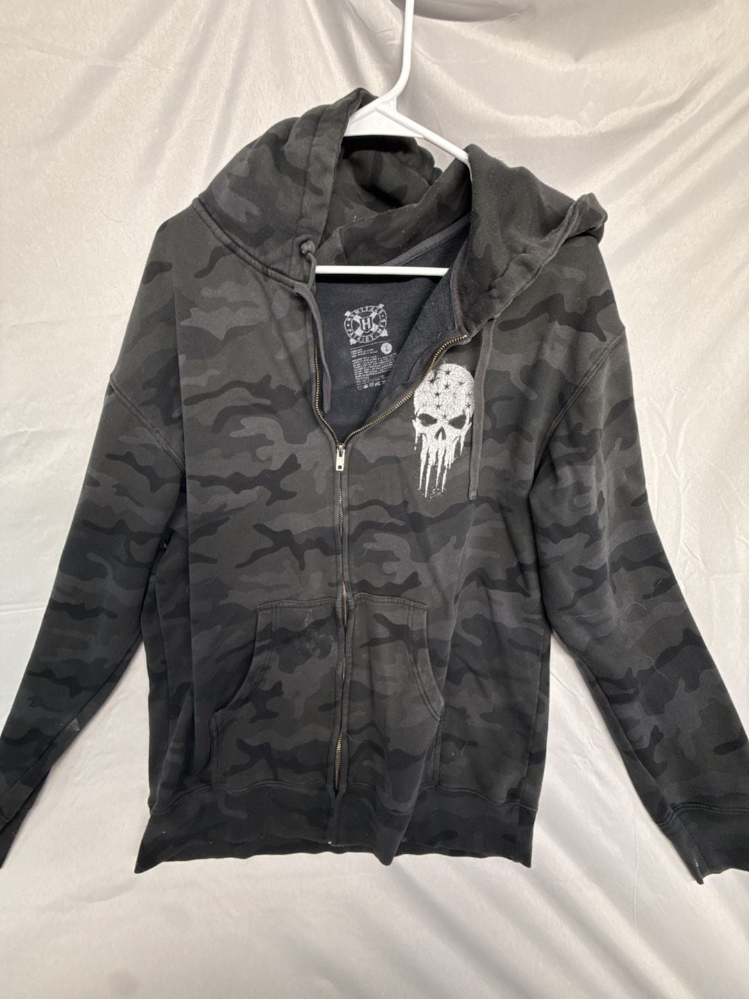 Y2K vintage Howitzer Zip Up Hoodie Size L Black Camo Patriot Skull 2