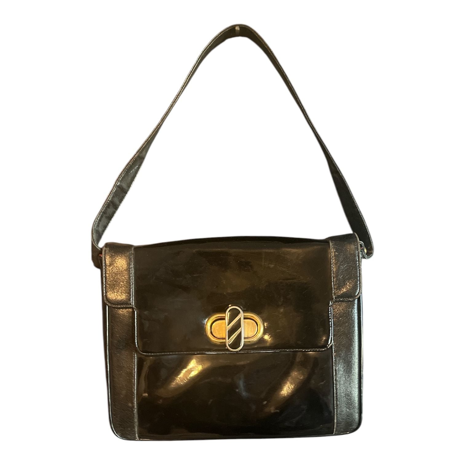 Francois California Vintage Black Patent Leather Shoulder Bag Purse 2