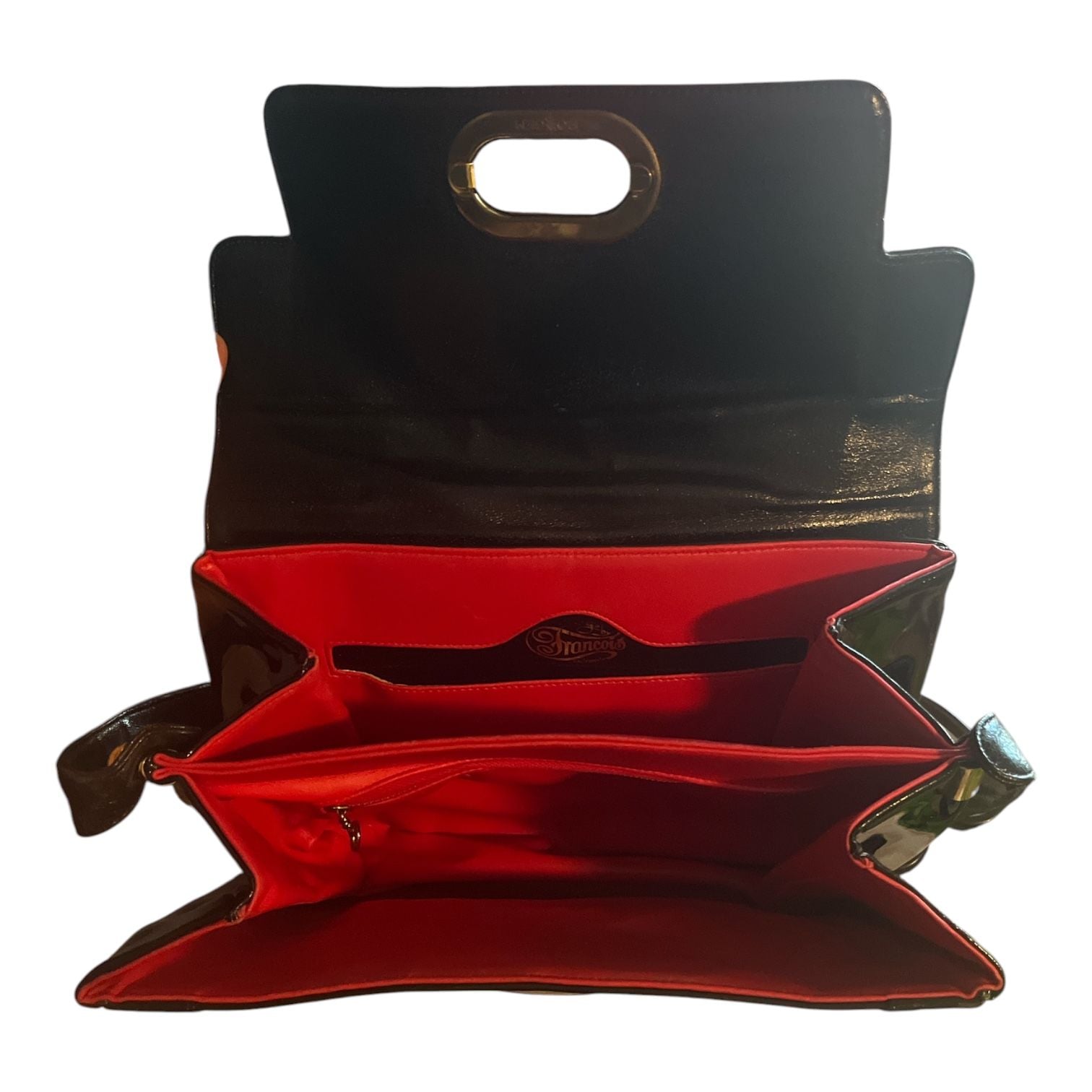 Francois California Vintage Black Patent Leather Shoulder Bag Purse 6