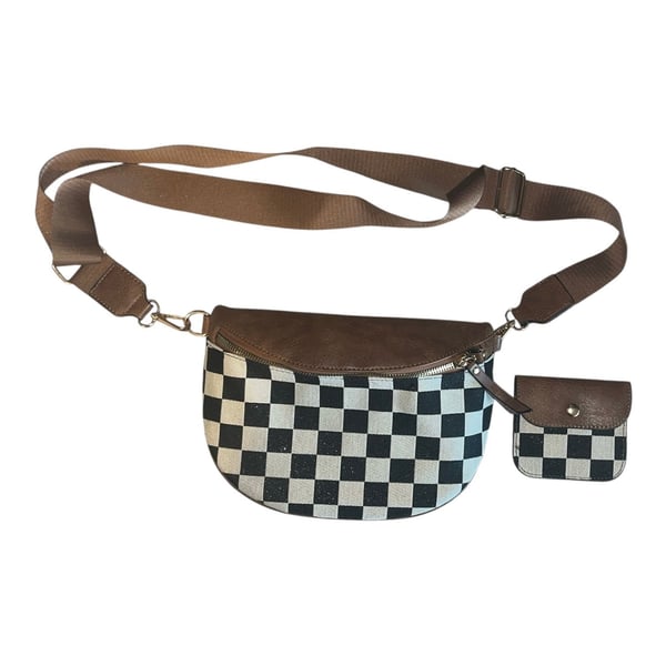 Checkered Canvas Crossbody Sling Bum Bag With Small Wallet Pouch