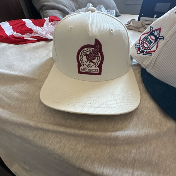 327 Hats Soccer Mexico Blanco White Embroidered Hat