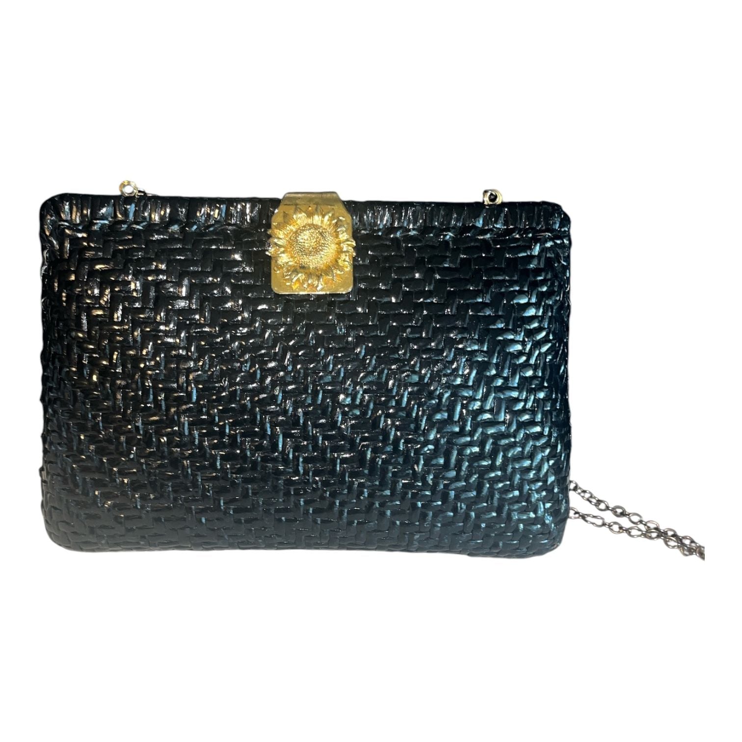 Vanessa Black Woven Crossbody Clutch Shoulder Bag Sunflower Clasp 3