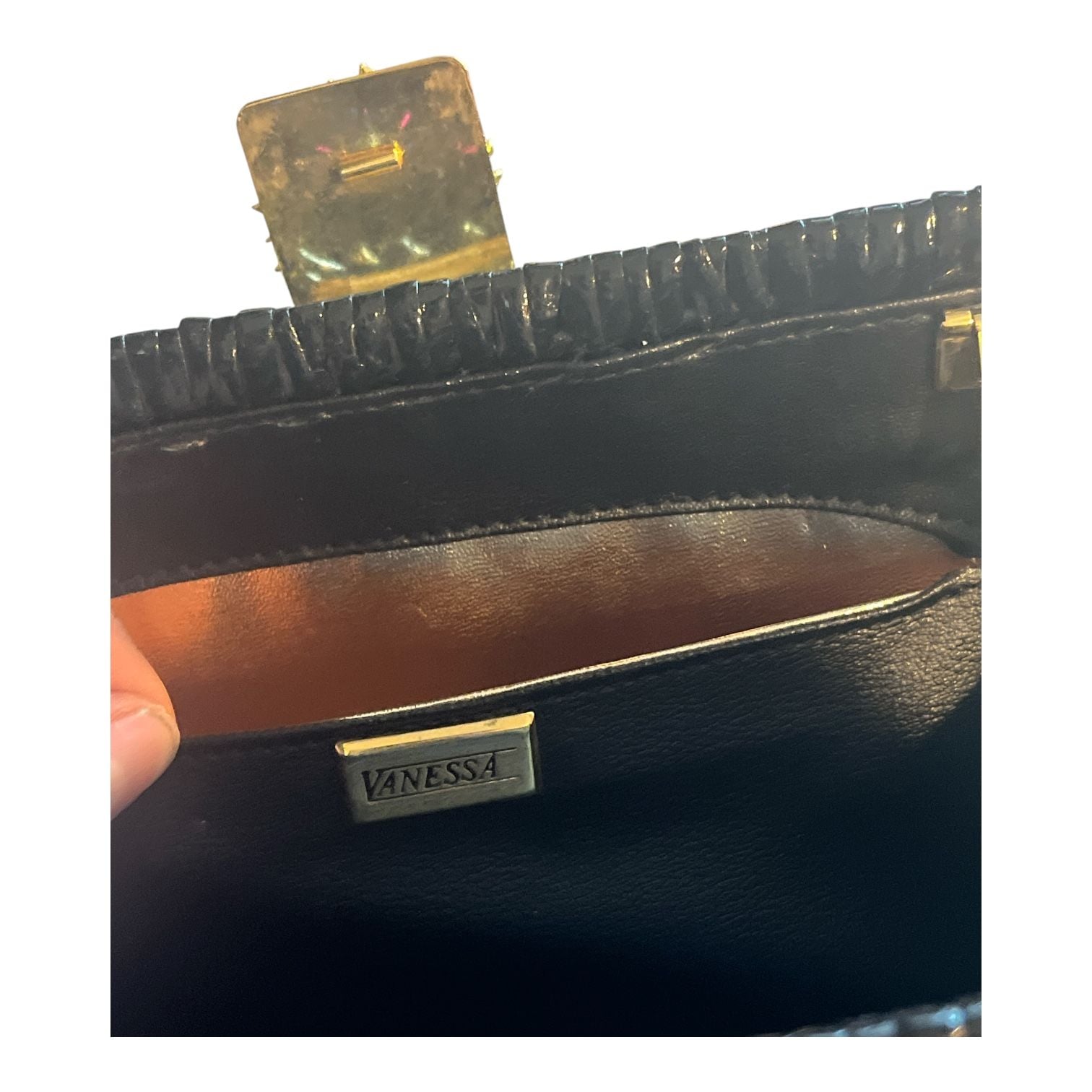 Vanessa Black Woven Crossbody Clutch Shoulder Bag Sunflower Clasp 6