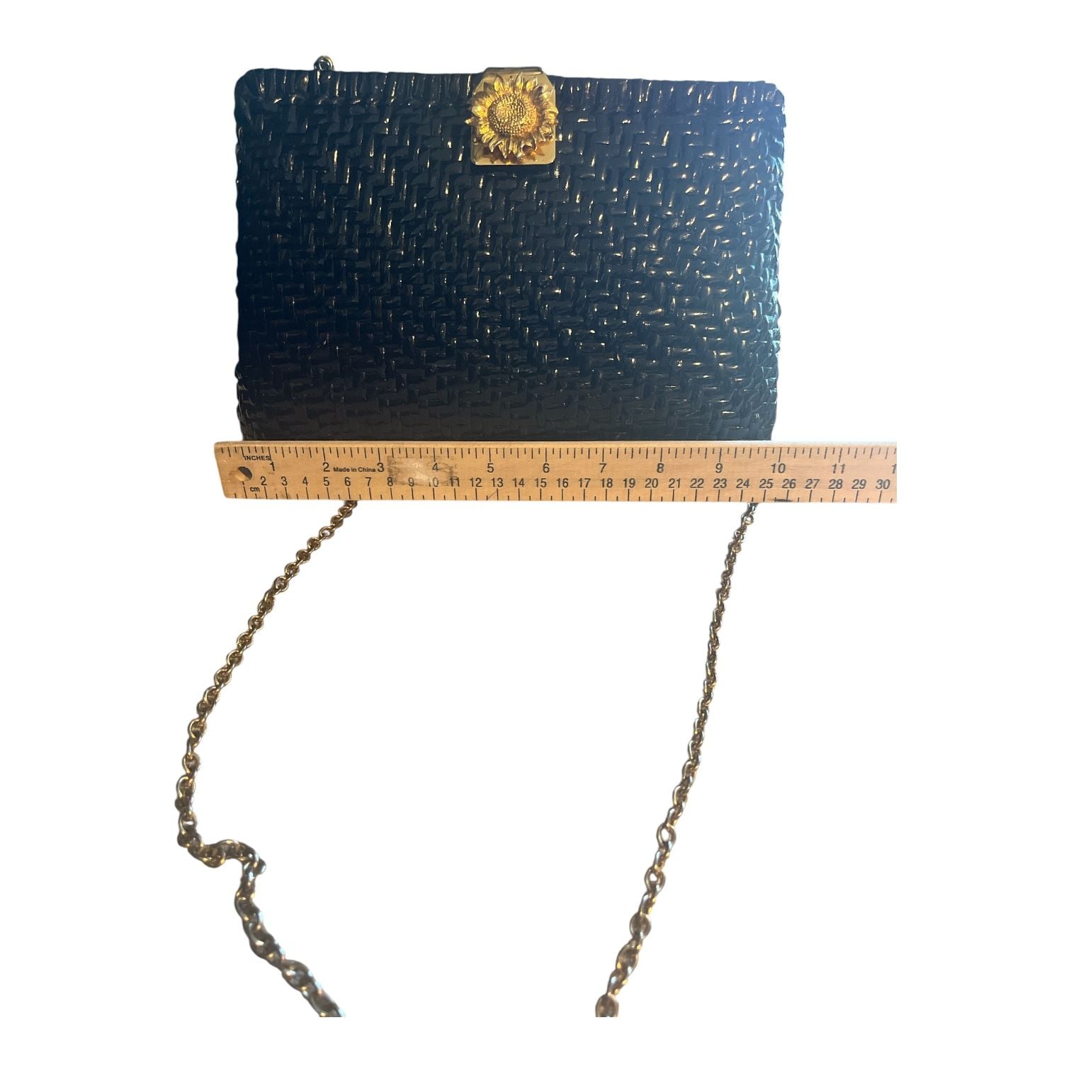 Vanessa Black Woven Crossbody Clutch Shoulder Bag Sunflower Clasp 7