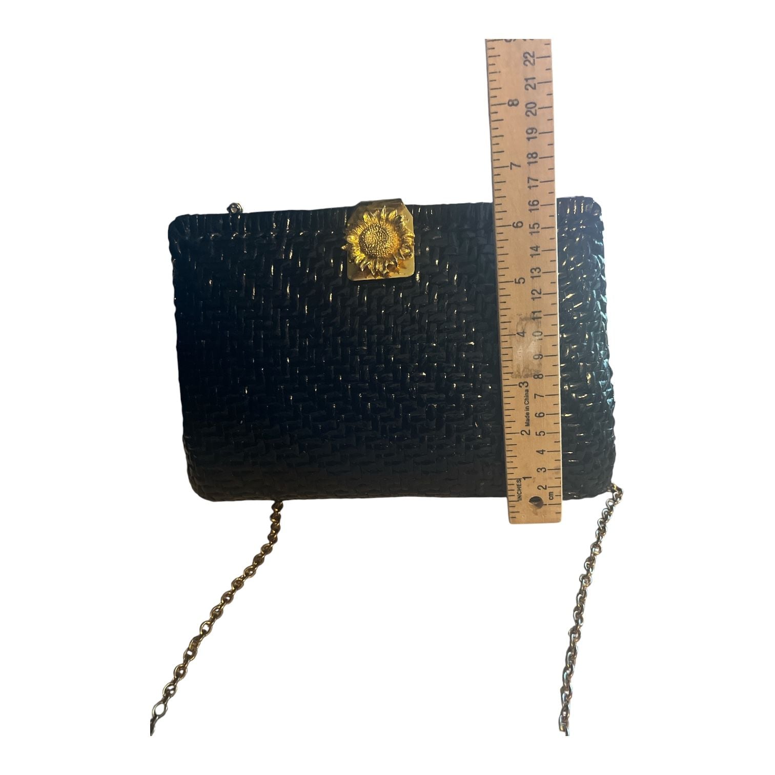 Vanessa Black Woven Crossbody Clutch Shoulder Bag Sunflower Clasp 8
