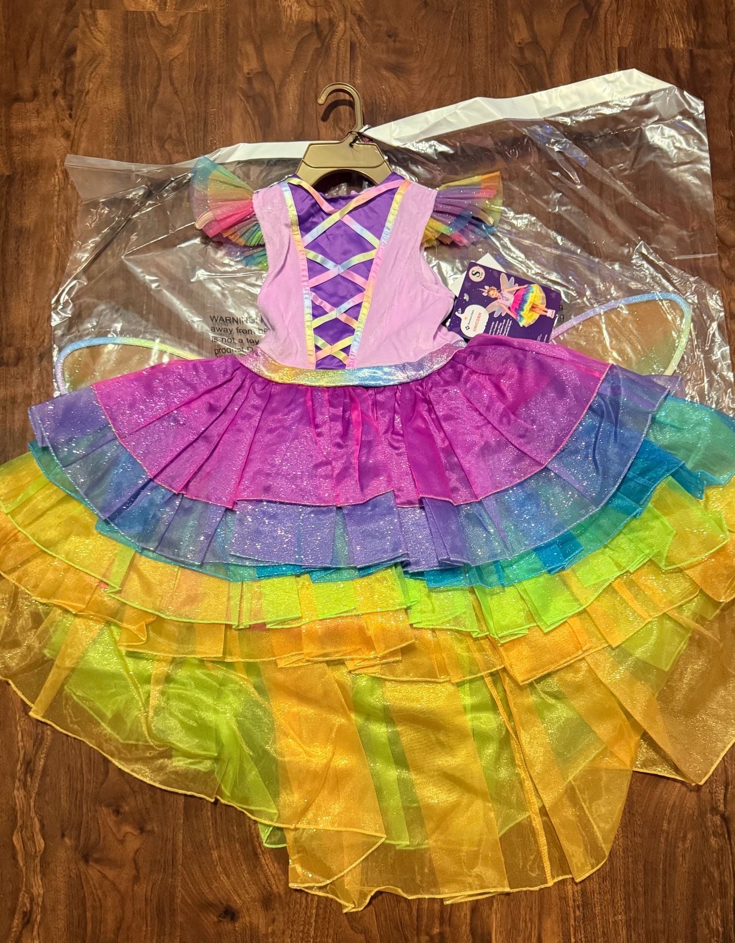 Member's Mark Unicorn Costume Size S 4-6X Rainbow Dress Headpiece Wings 2