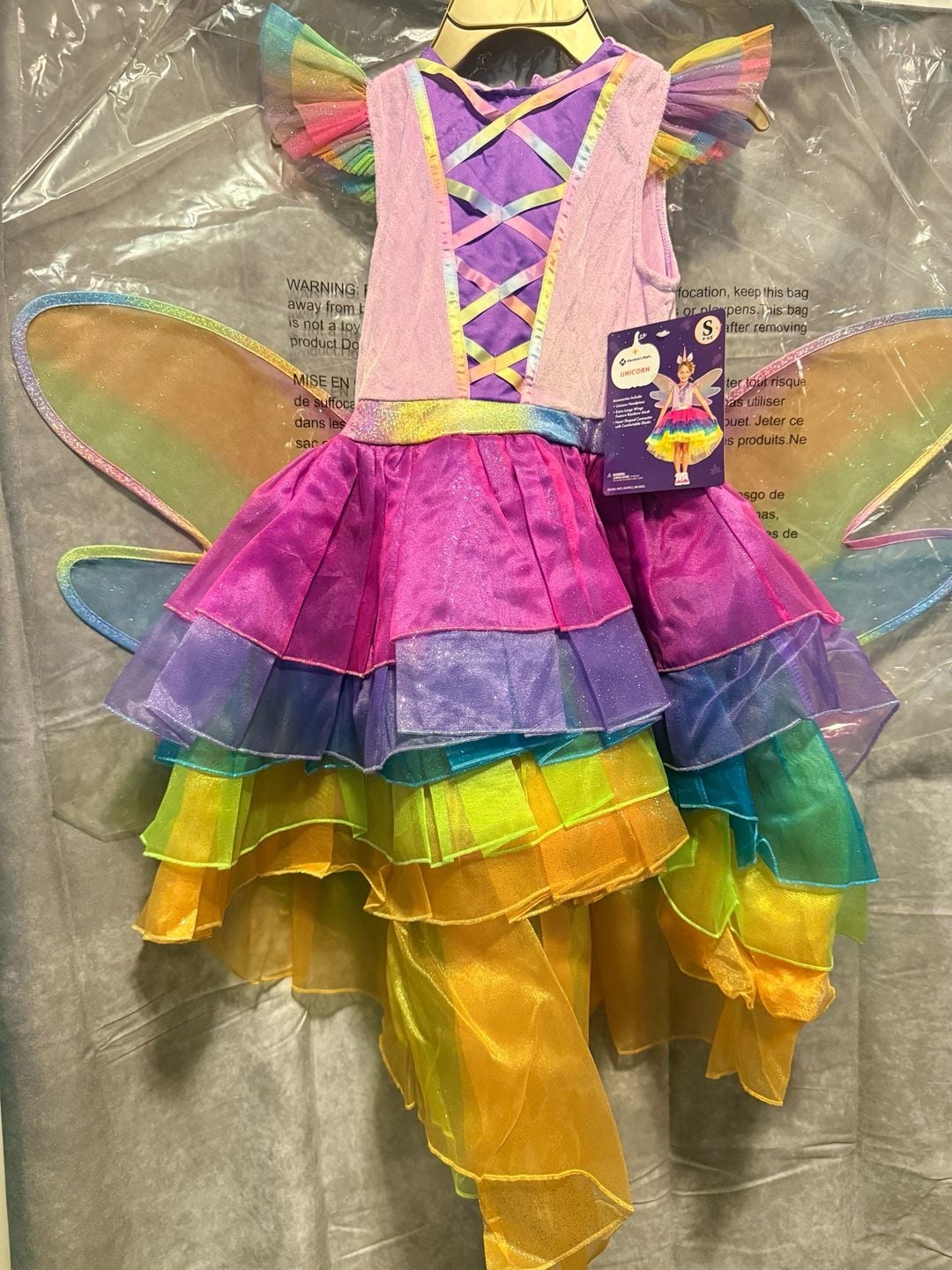 Member's Mark Unicorn Costume Size S 4-6X Rainbow Dress Headpiece Wings 6