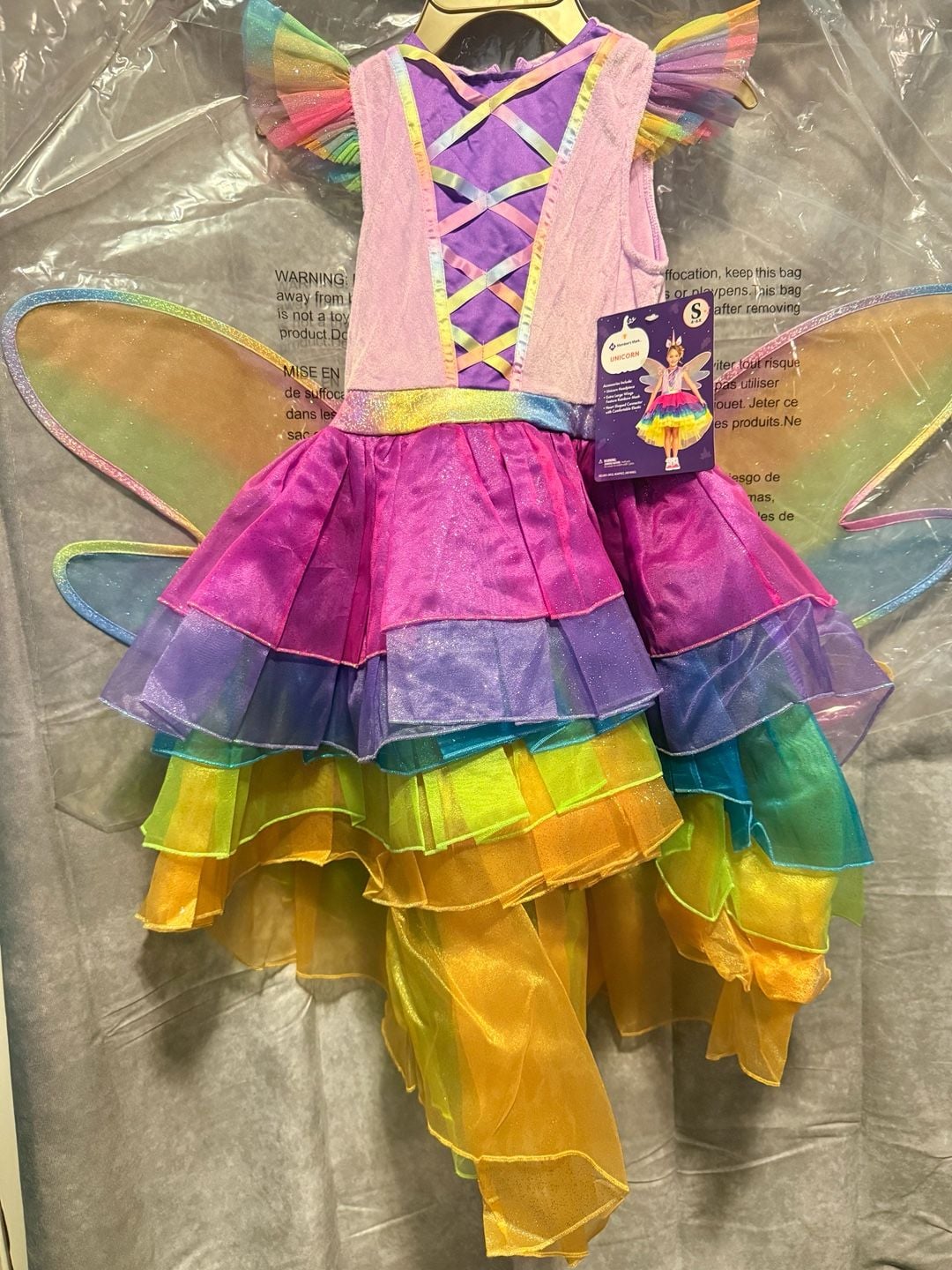 Member's Mark Unicorn Costume Size S 4-6X Rainbow Dress Headpiece Wings 7