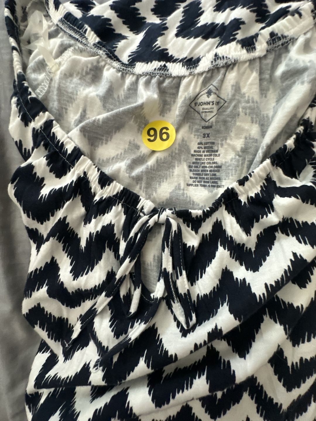 No.96 St. John's Bay Chevron Blouse Size 3X Black White Short Sleeve 5