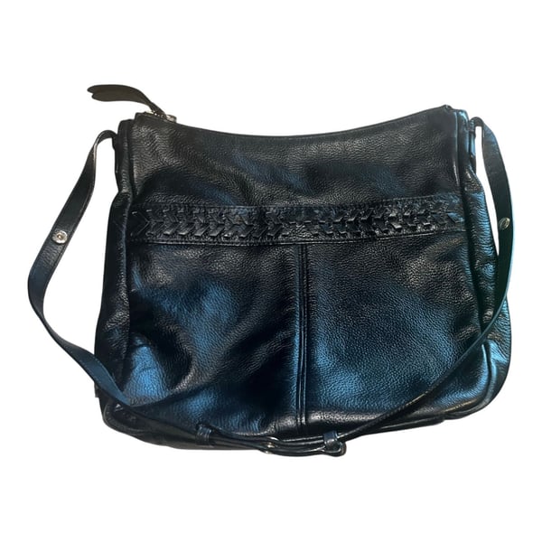 Cole Haan Black Leather Woven Braid Crossbody Hobo Shoulder Bag