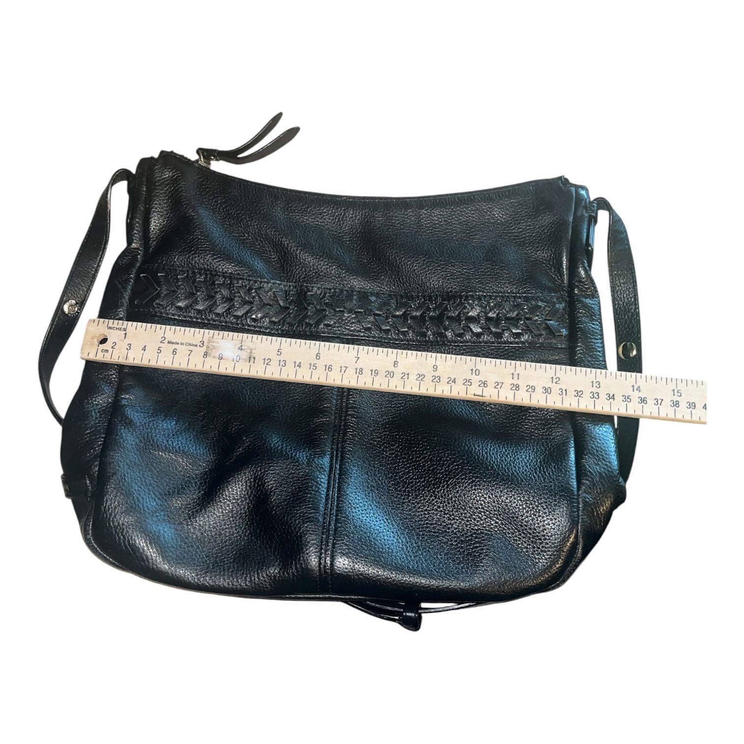 Cole Haan Black Leather Woven Braid Crossbody Hobo Shoulder Bag 7