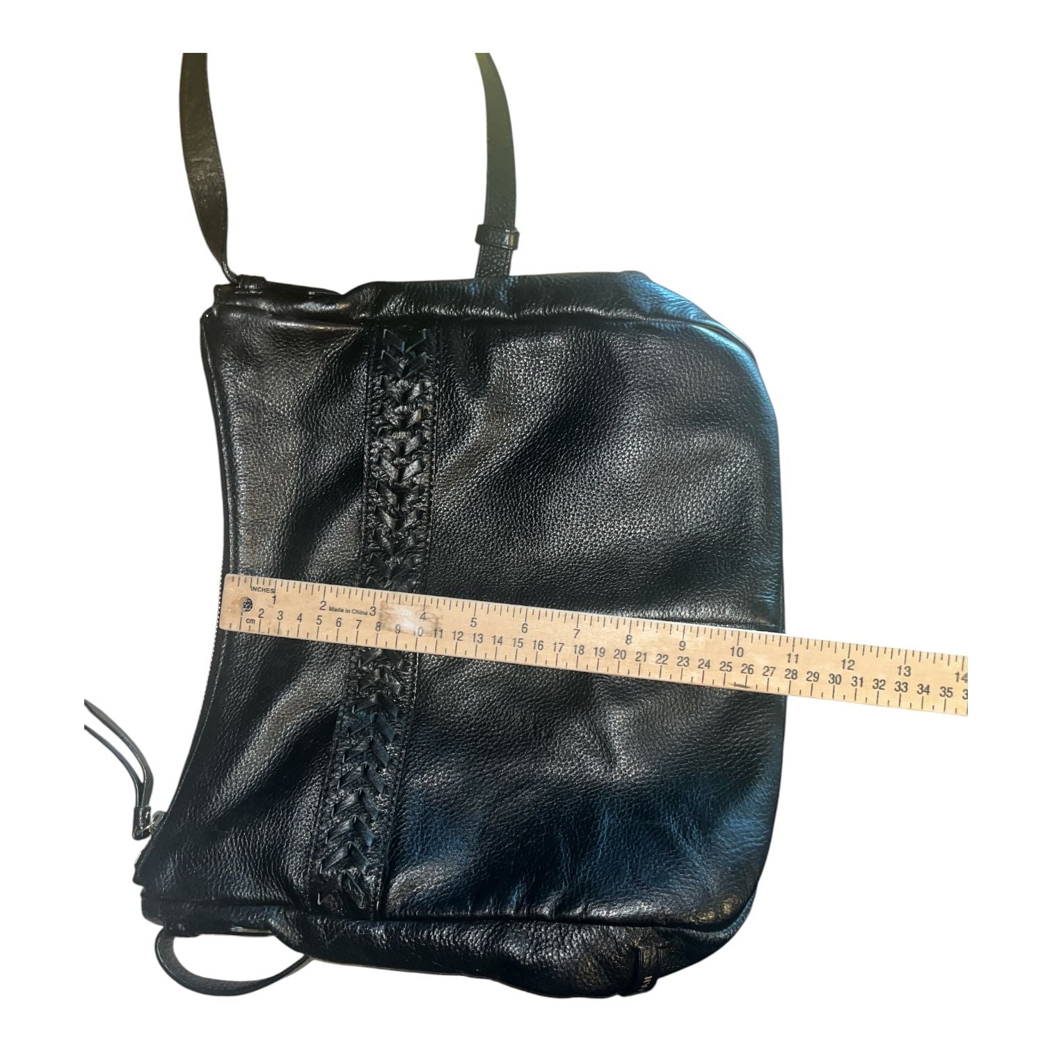 Cole Haan Black Leather Woven Braid Crossbody Hobo Shoulder Bag 8