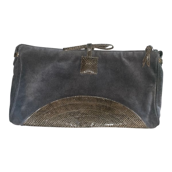 Bellina Bycks Suede Snakeskin Clutch Bag Grey