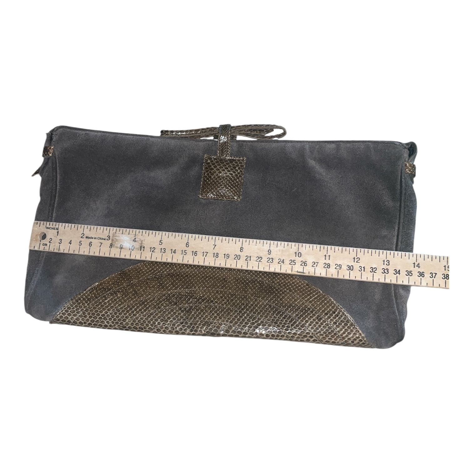 Bellina Bycks Suede Snakeskin Clutch Bag Grey 7