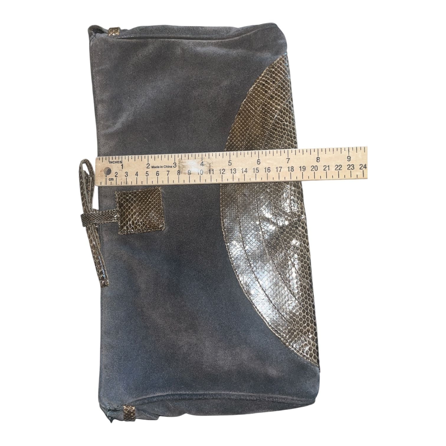 Bellina Bycks Suede Snakeskin Clutch Bag Grey 8