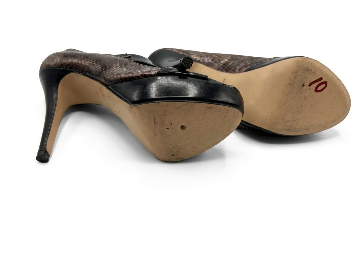 Baby Phat Platform Heels Size 7 Brown Snake Print Black Patent Peep Toe 5