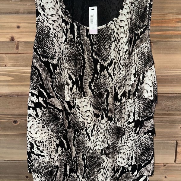 No.14 Worthington Tank Top Size 3X Snake Print Layered Ruffle Sleeveless