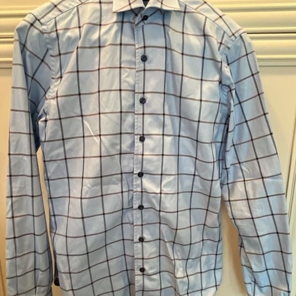 Hammer Made Plaid Dress Shirt Light Blue Check Long Sleeve