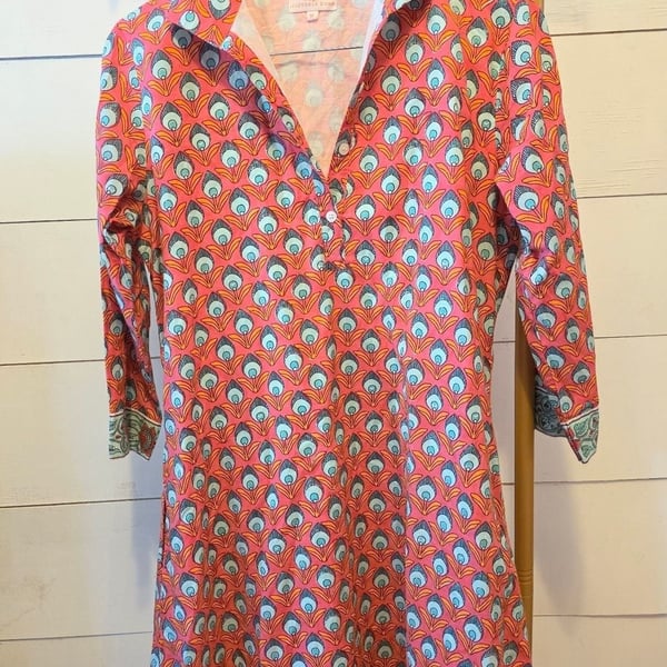 Victoria Dunn Dress Size M Pink Floral Block Print Midi