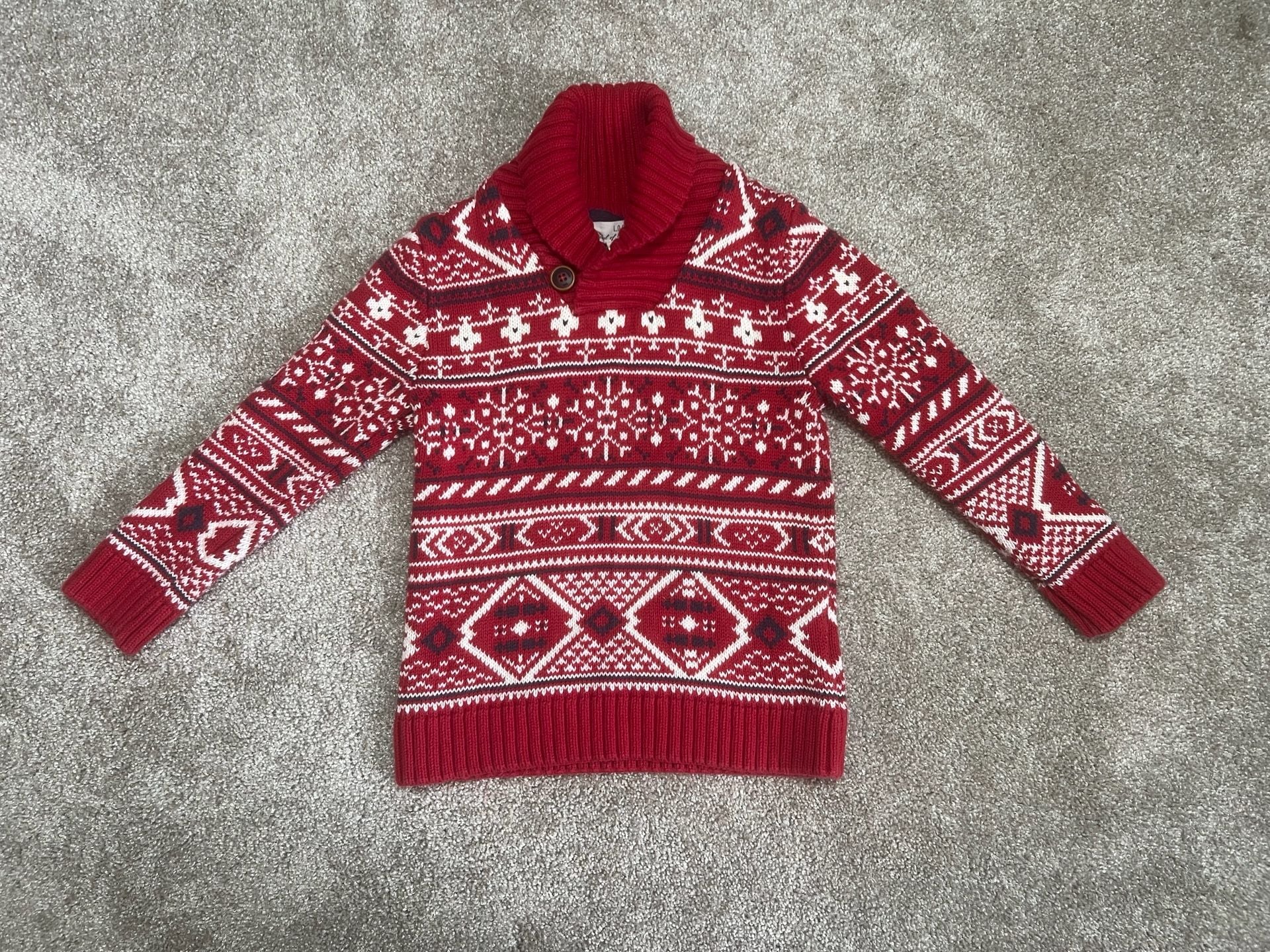 H&M L.O.G.G. Fair Isle Sweater Size US 4-6Y Red Christmas Winter Knit 2