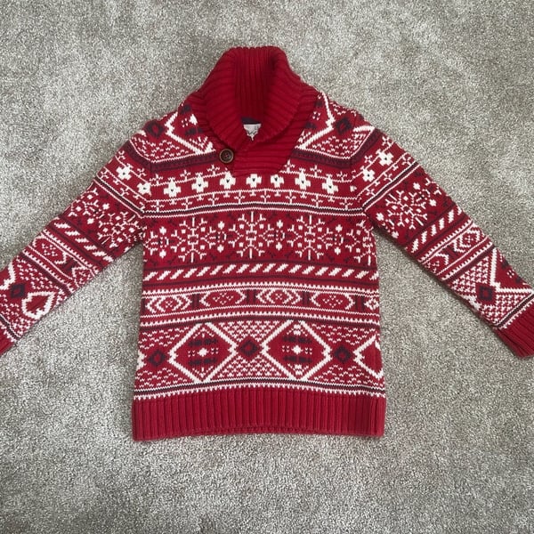H&M L.O.G.G. Fair Isle Sweater Size US 4-6Y Red Christmas Winter Knit