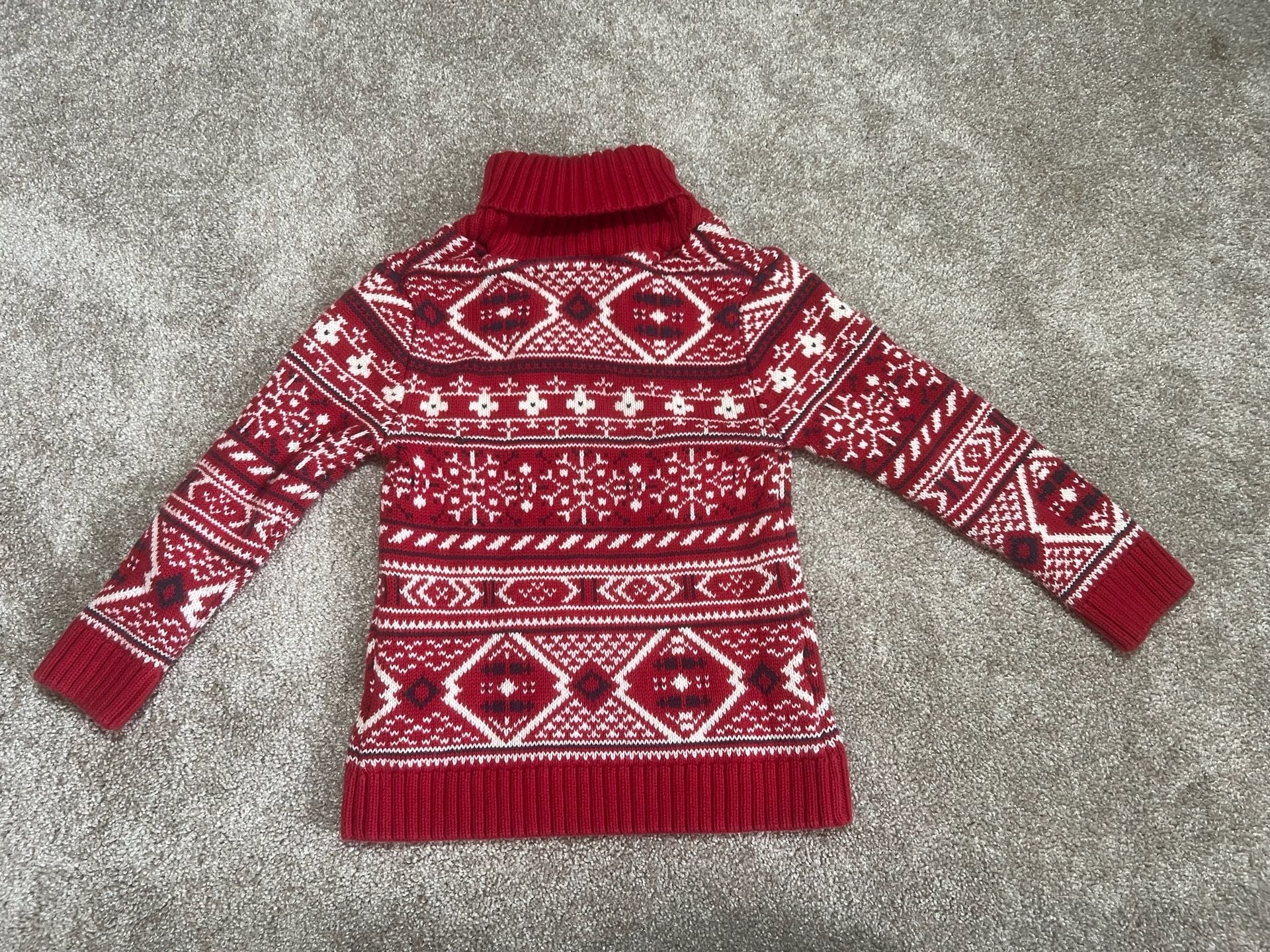 H&M L.O.G.G. Fair Isle Sweater Size US 4-6Y Red Christmas Winter Knit 3