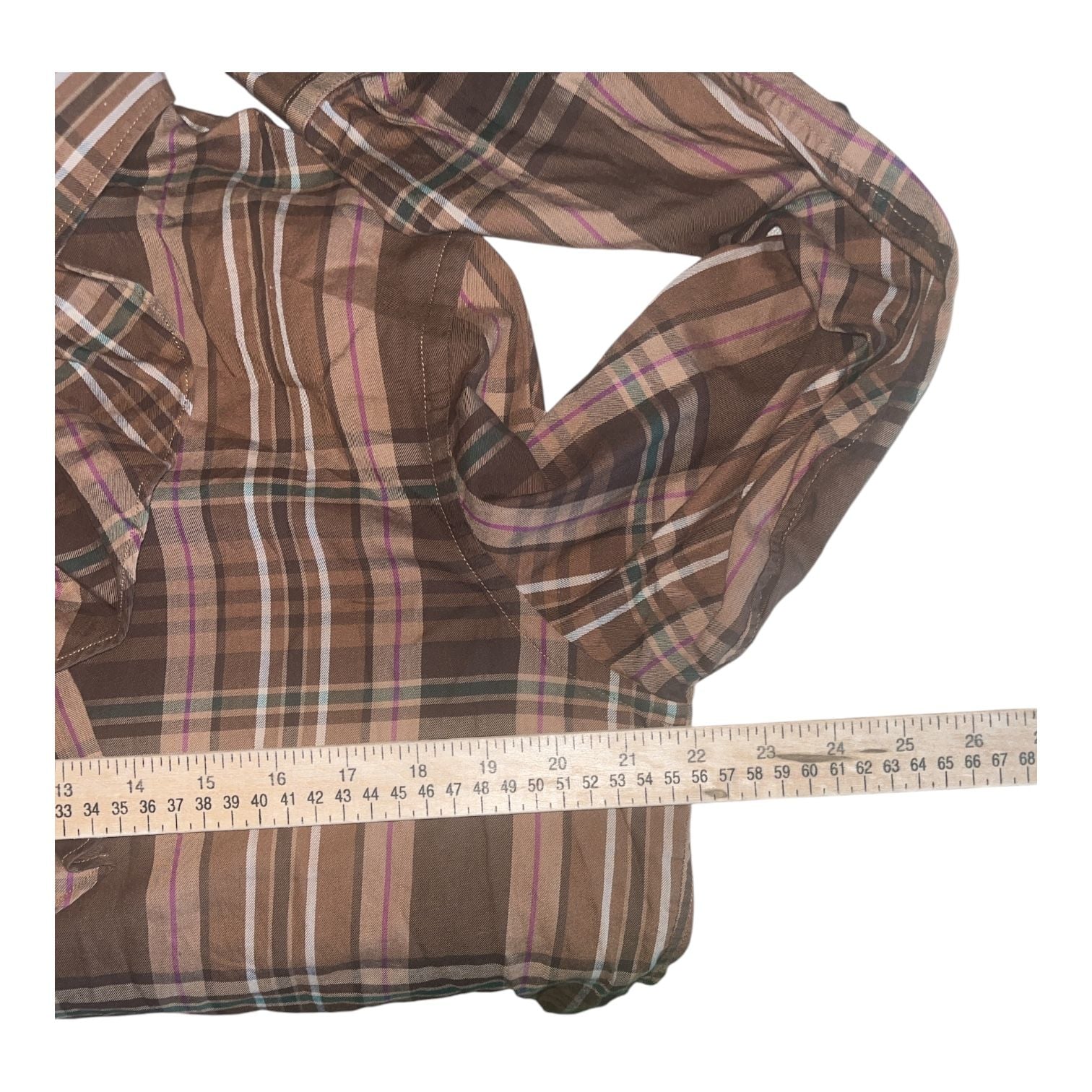Lauren Ralph Lauren Plaid Ruffle Shirt Size XL Brown Long Sleeve 5