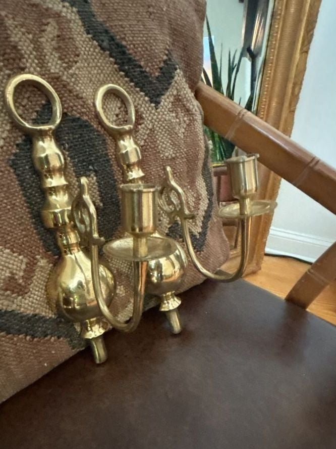 Vintage Brass Wall Sconce Pair 7