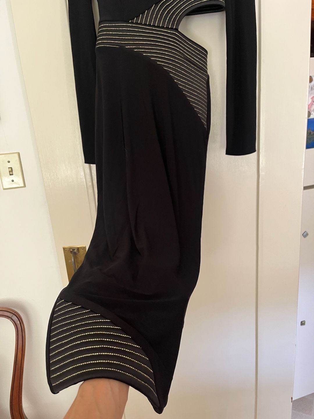 Zhivago Message To Love Midi Dress Size 2 fits like a 0, Black Gold Stripe Trim NWT 8