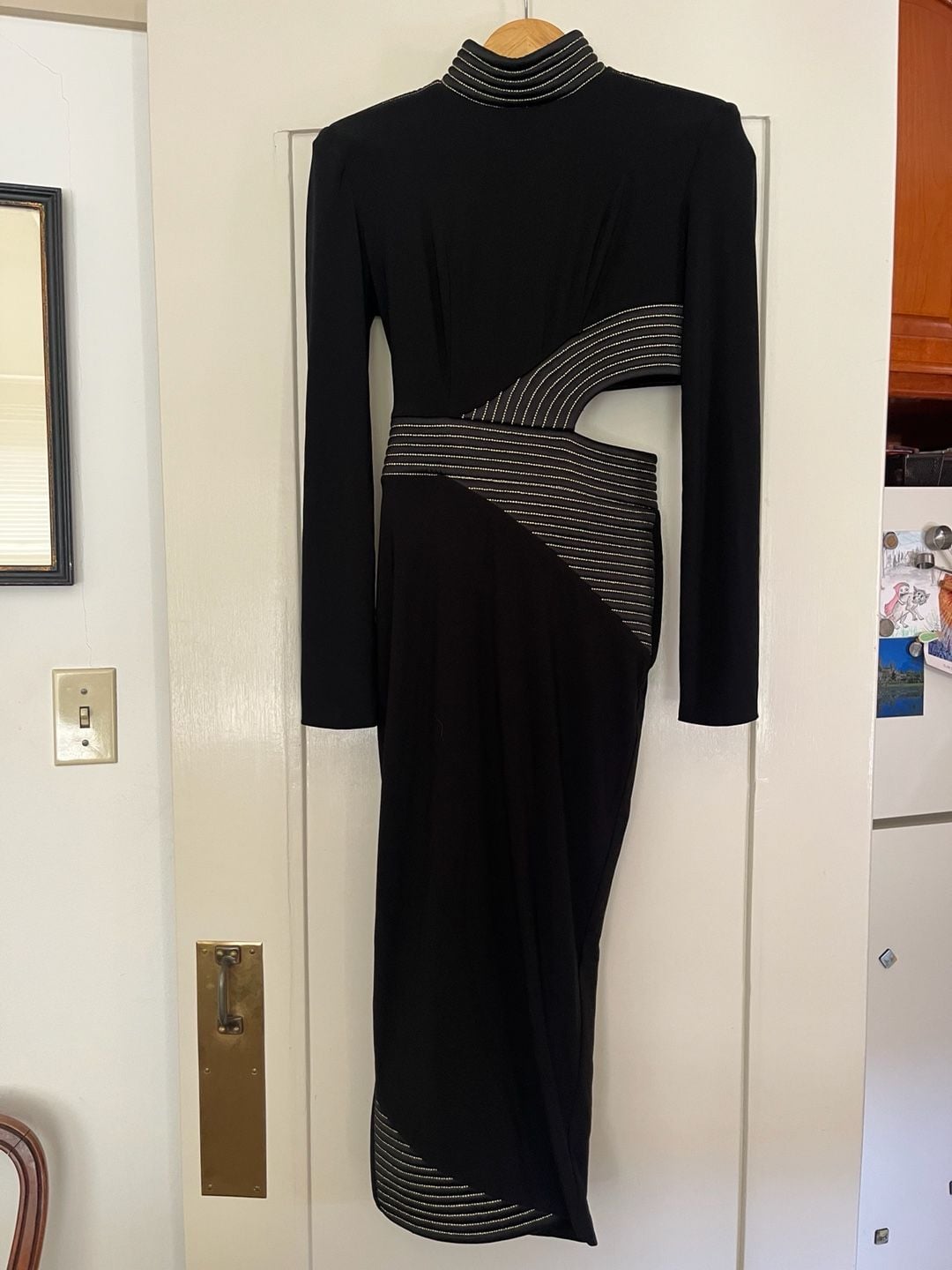 Zhivago Message To Love Midi Dress Size 2 fits like a 0, Black Gold Stripe Trim NWT 9